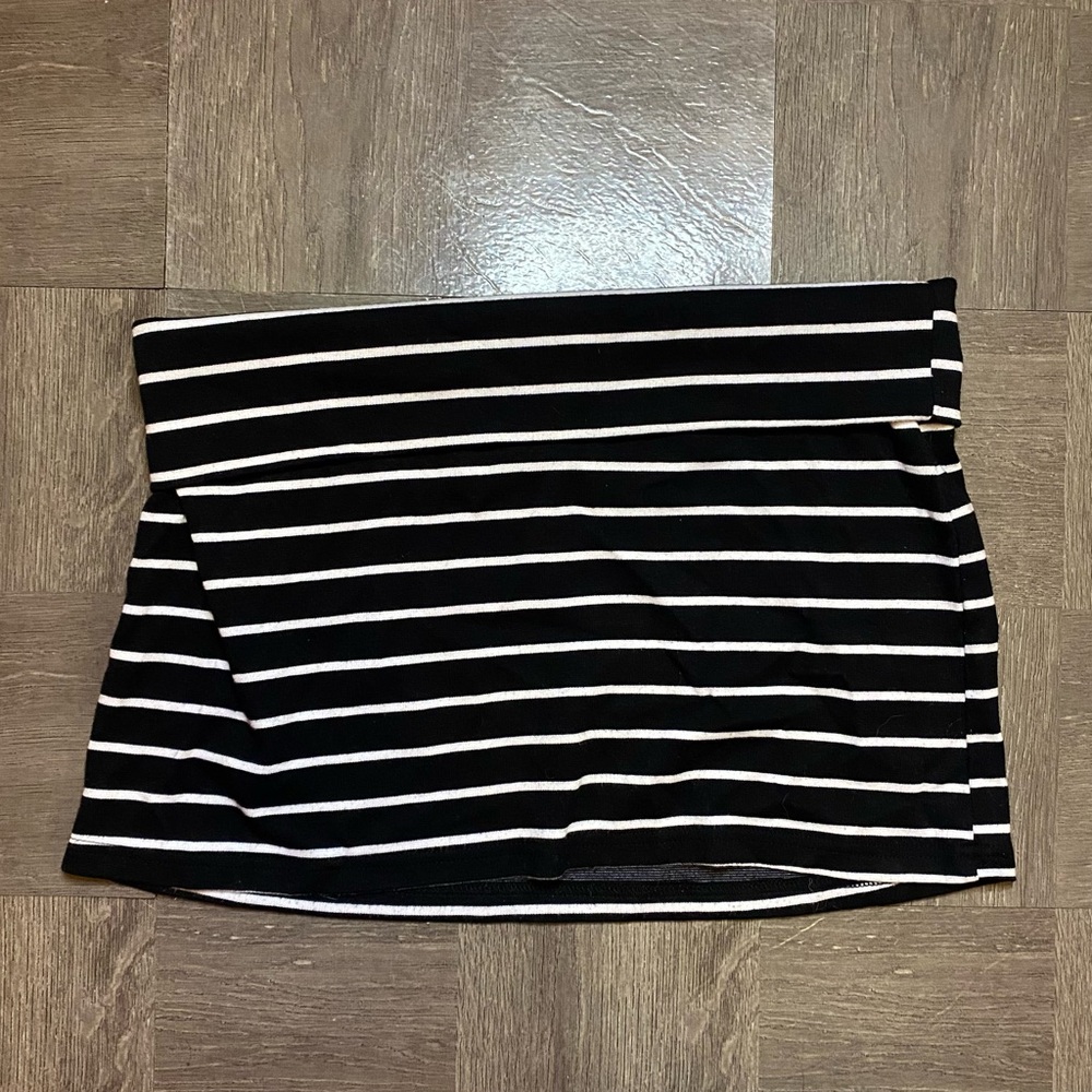 Vintage Y2K Rue21 Striped Foldover Mini Skirt Tube Top Black White